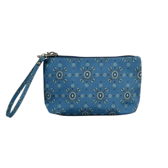 NWT! Justin Essentials Pouch in Turquoise Squash Blossom with Wristlet - Picture 2 of 5